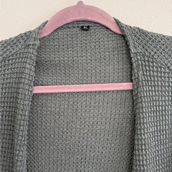 Gray Green Open-Front Women's Sweater - Picture 2 of 3